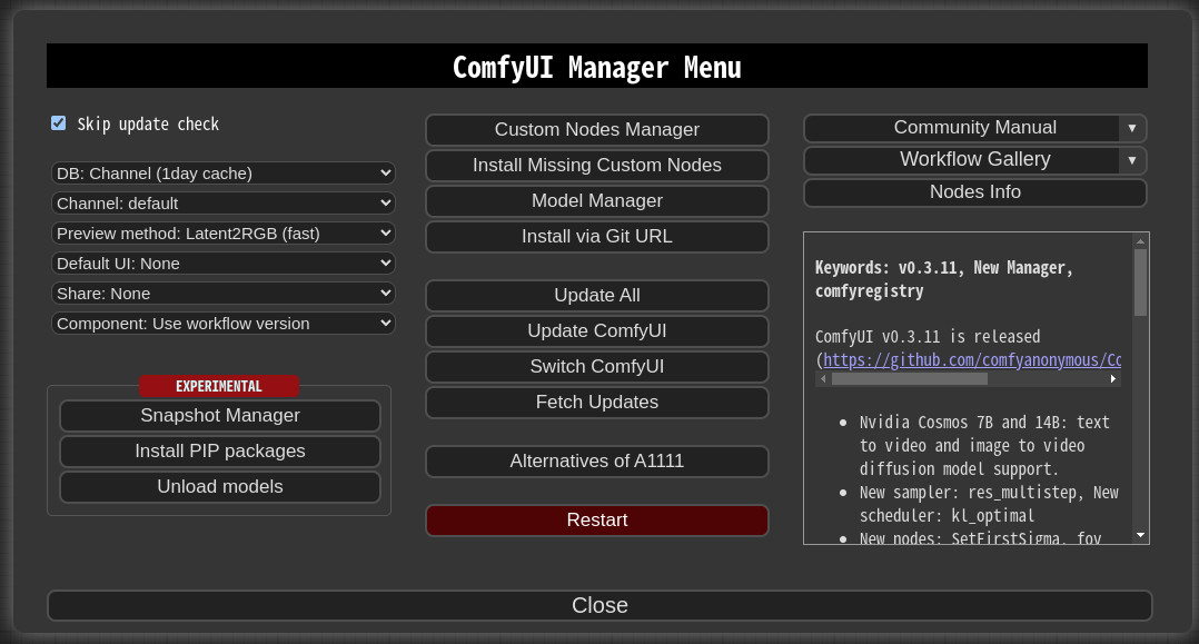 ComfyUI-Manager Menu Panel